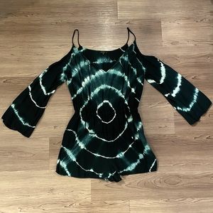 Blue & white tie dye short romper, small